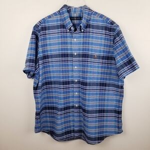 Ralph Lauren Blue Plaid Short Sleeve Button Front Shirt, size XXL